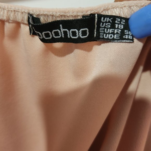 Boohoo Abbie Skater Dress Women's Plus Size 18 Ruffle Wrap Stretchy Blush Pink - Picture 4 of 4